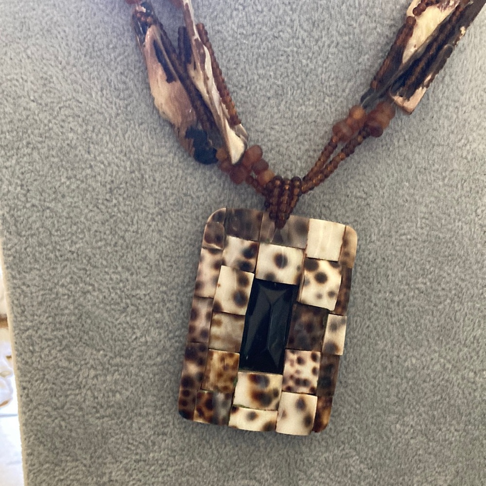 Handcrafted Brown Shell Mosaic Pendant Necklace